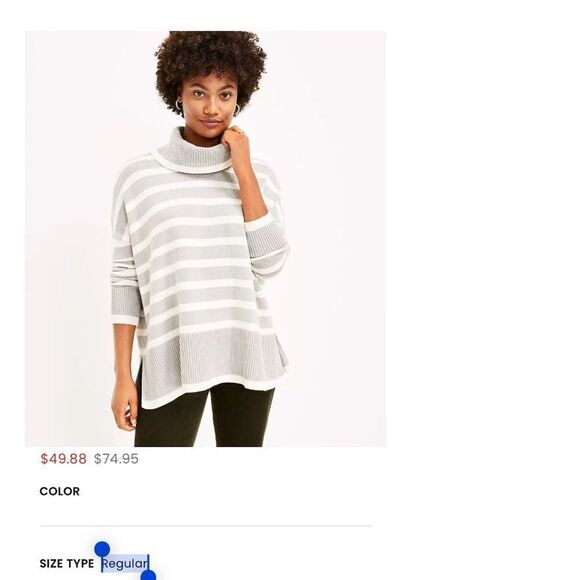 The Loft Striped Cowl Neck Gray and White Women's Sweater/ Tunic sz Small-NWOT - Picture 9 of 9